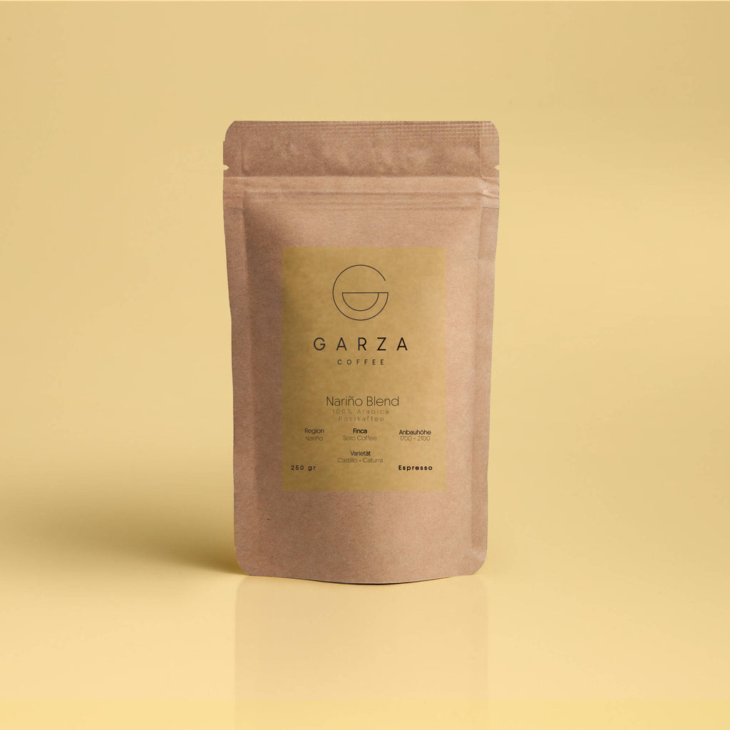 Speciality Coffee Kolumbianischer Kaffee Nariño Blend für Espresso Schokolade, Panela, zarte Nussnoten und Mandeln Garza Coffee